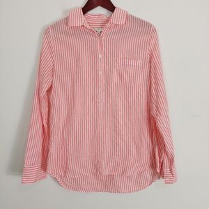 J Crew Striped Sz 6 Camp Popover Roll Tab Sleeve Women's Tunic 77701 Pink White.